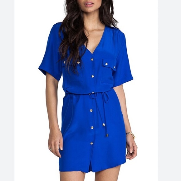 AMANDA UPRICHARD Courtney Cobalt Silk‎ Shirt Dress Size XS - Picture 1 of 11